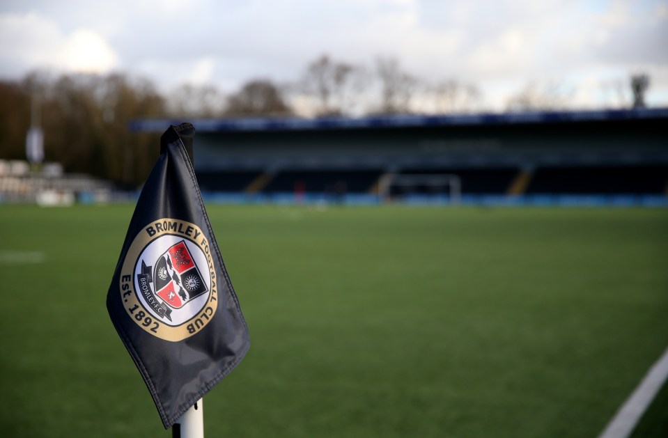 Bromley FC flag at Hayes Lane Stadium.