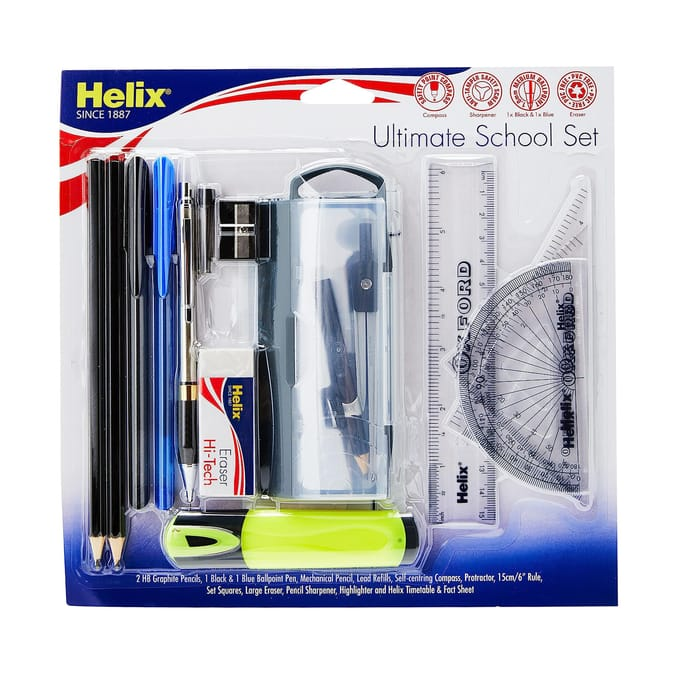 Helix Ultimate School Set: pencils, pens, ruler, compass, protractor, etc.