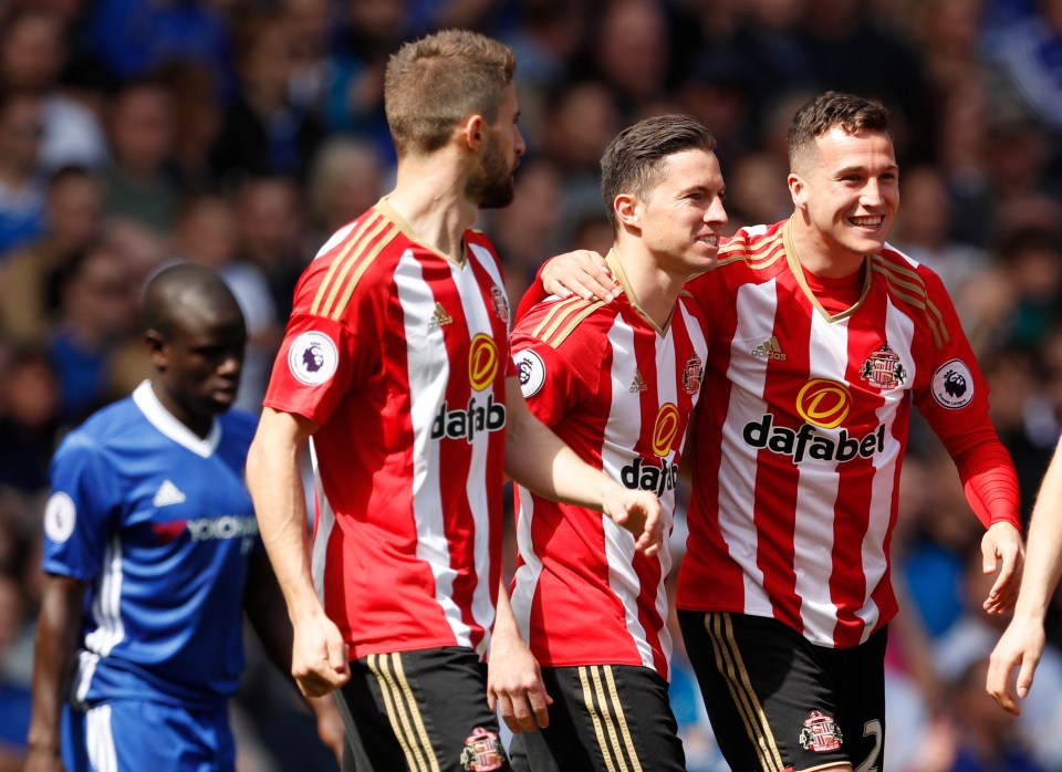 Sunderland players celebrating a goal.