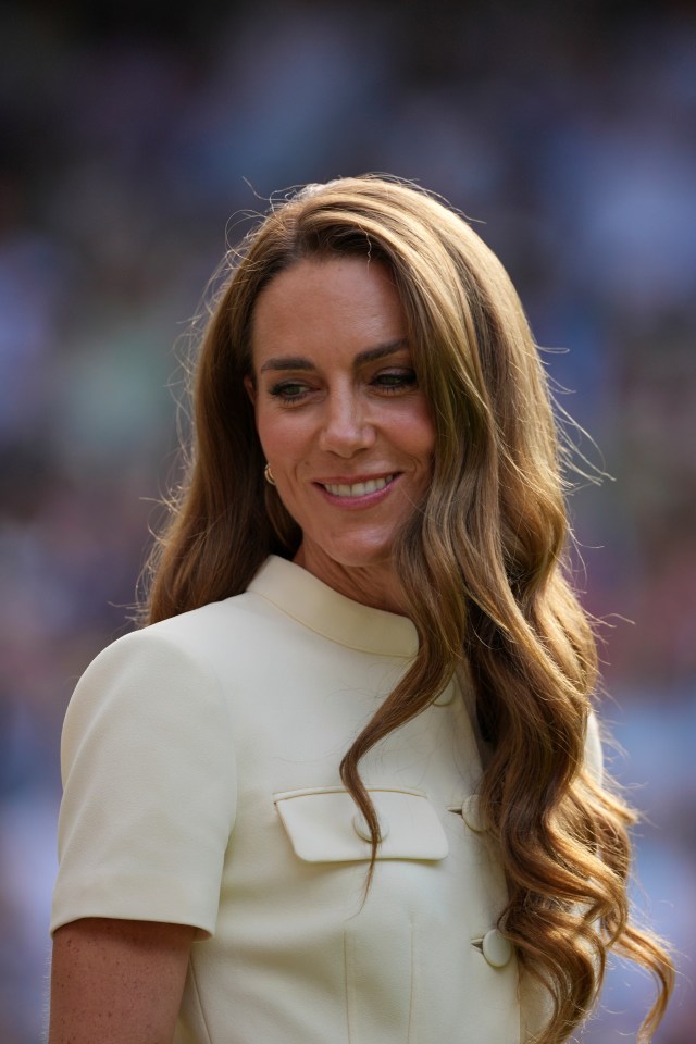 Kate, Princess of Wales participates in the presentation ceremony for the women's singles final at the Wimbledon Tennis Championships in London, Saturday, July 12, 2025. (AP Photo/Kin Cheung)