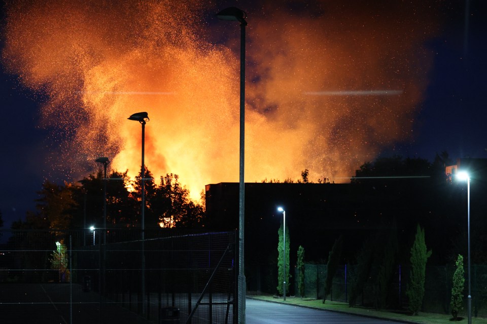 Woolton Hall fire at night.