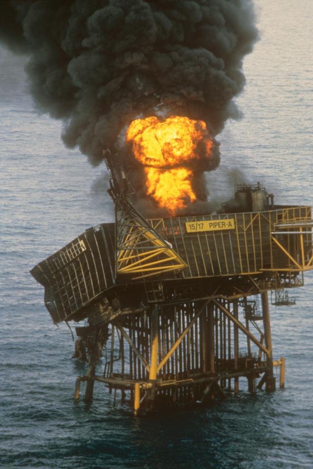 Piper Alpha oil rig fire and explosion.