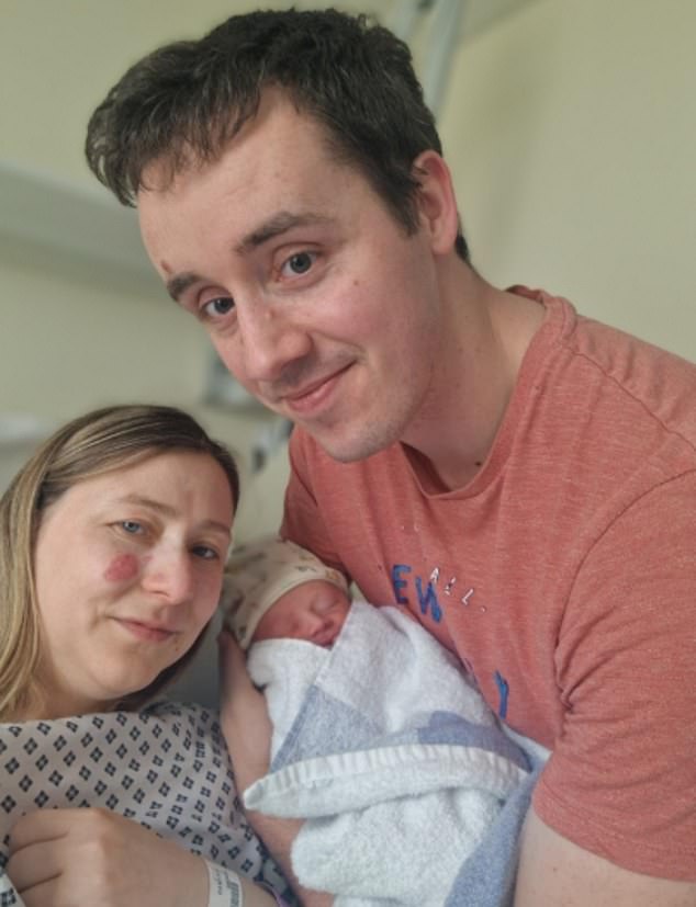 Gemma Small (pictured, with partner Ciaren), 31, of the town of Horwich, Greater Manchester, received the awful diagnosis just after little Samuel (pictured) was born in early February this year
