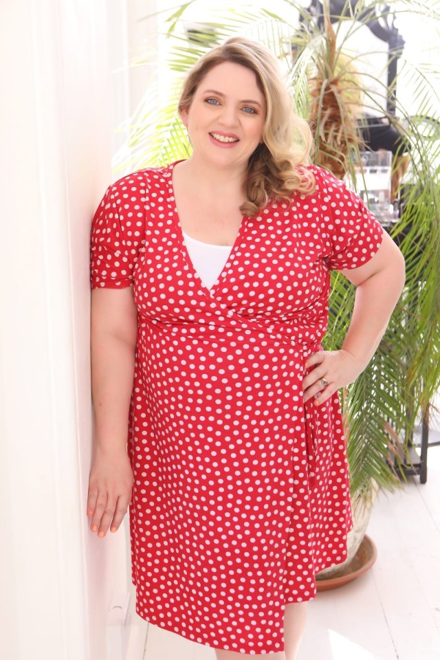 Woman in red polka dot dress.