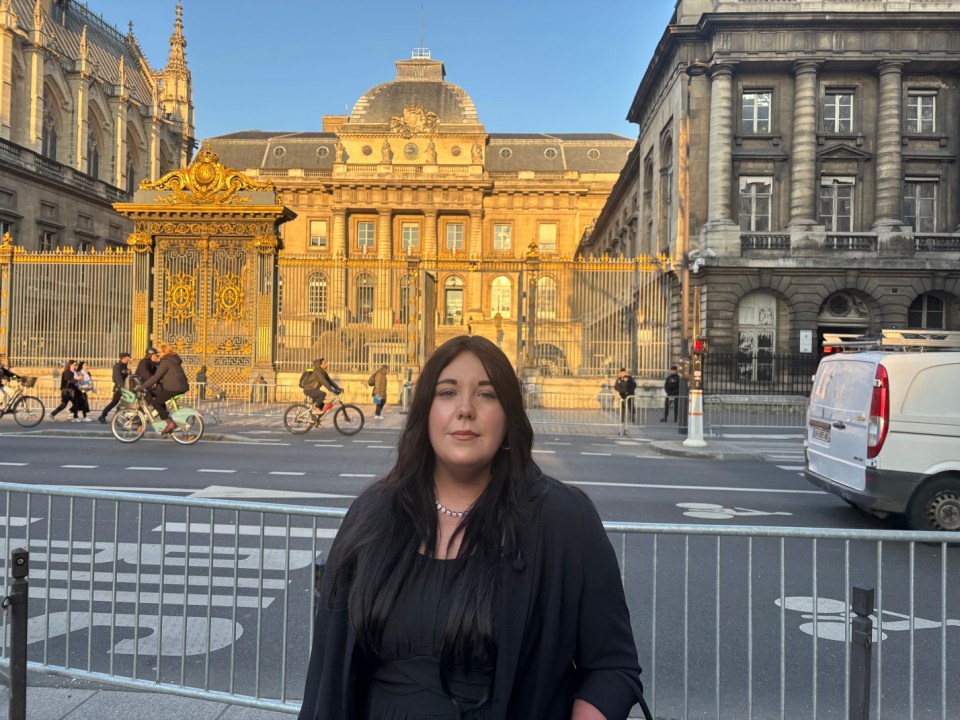 Caption:, Bethany Haines, whose aid worker father David was beheaded in Syria outside The Assise Court near Notre Dame in Paris today for the trial of the French terrorists who tortured her dad.