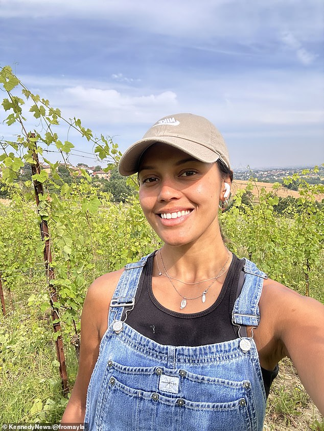 Ayla Lannen (pictured), 27, quit her £43,000 corporate job to pick grapes in rural Italy after a 'devastating' break-up - now urging others to adopt a simpler life
