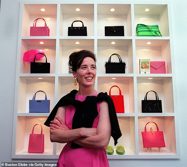 Chic: Kate Spade in front of her handbags in 1999