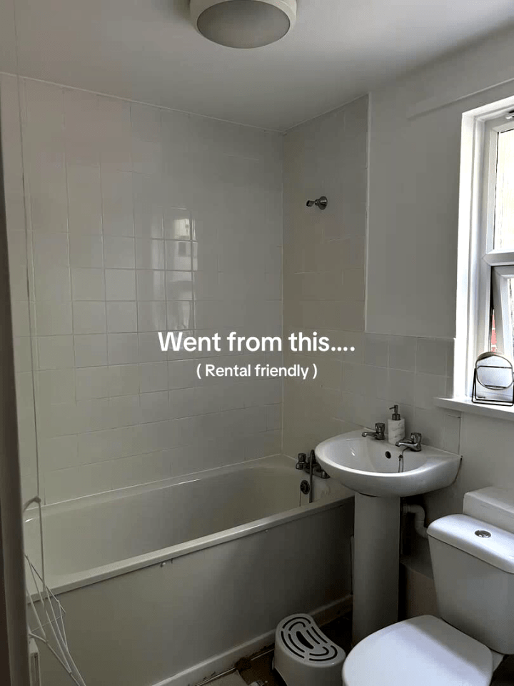 Before and after photo of a rental bathroom.