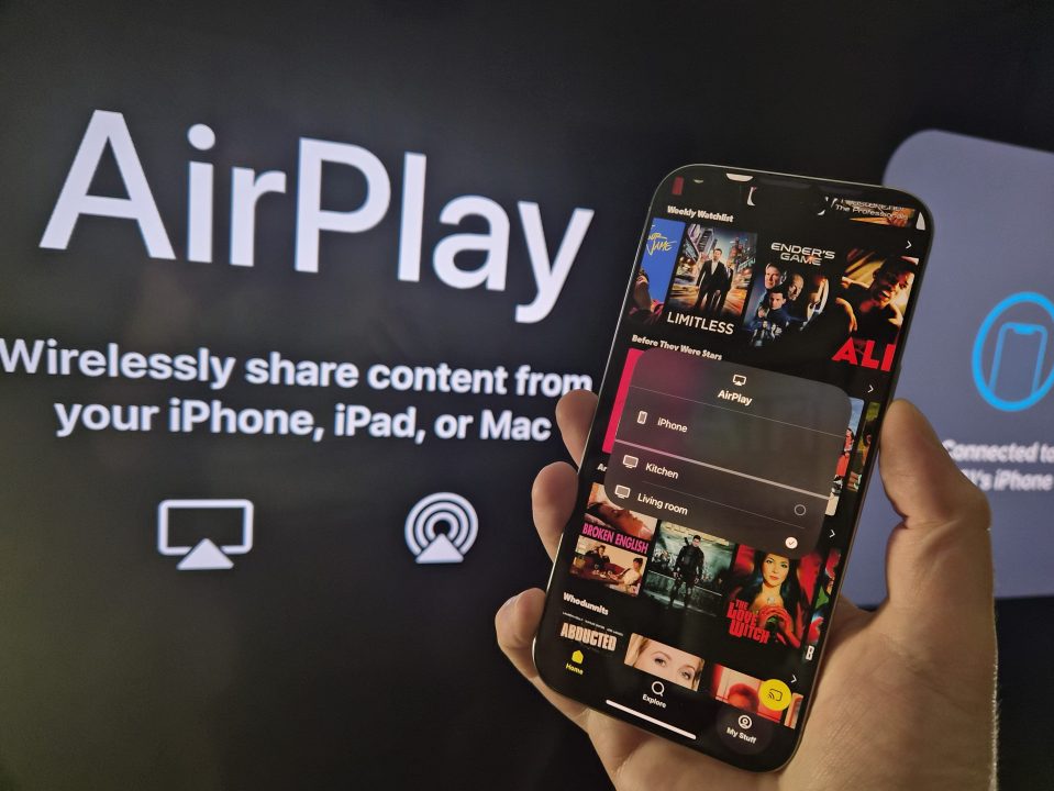 AirPlay screen mirroring from iPhone to TV.