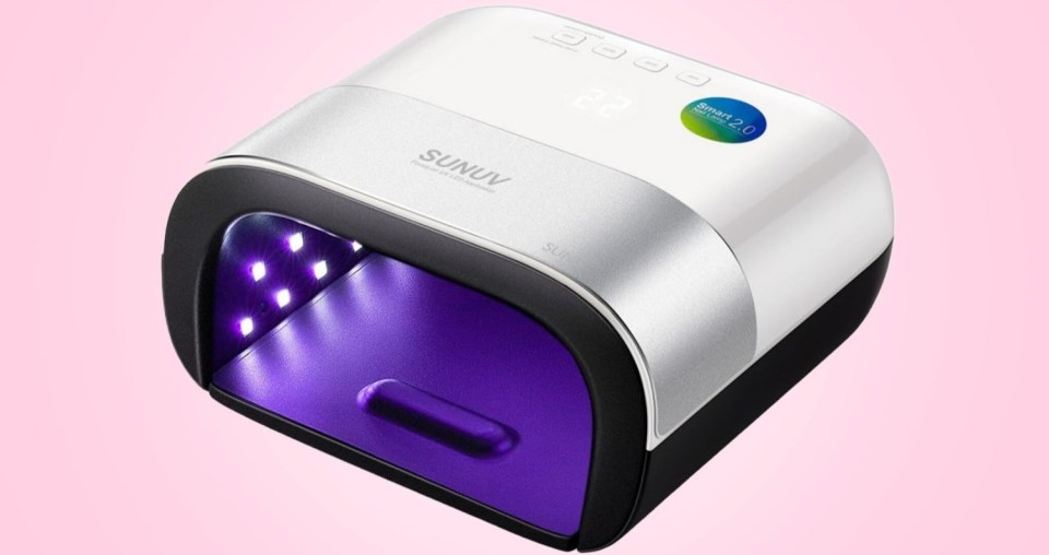 SUNUV nail lamp with purple interior and digital display.