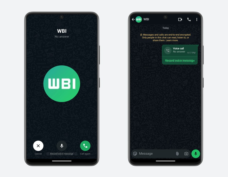 Illustration of an Android phone screen showing how to reply to a missed call with a voice message.