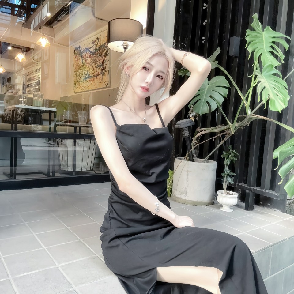 Irene Gu, influencer, in black dress.