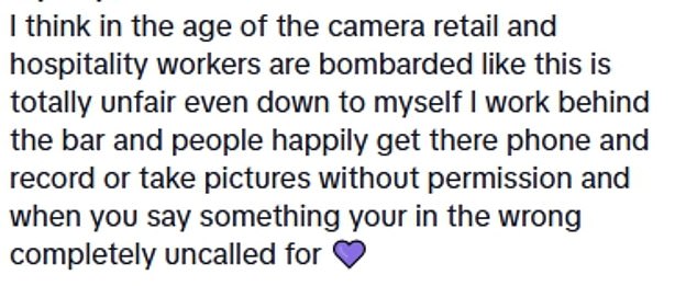 A huge number of people who viewed the video came to the staff member's defence and criticised the food influencer for their own attitude