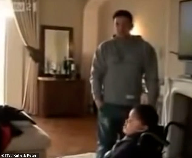 Mock tactics: Peter Andre has been accused of being 'disablist' after this clip emerged from his and Katie's reality show, recorded between 2005 to 2009, in which he appears to poke fun at Katie's autistic and disabled son Harvey