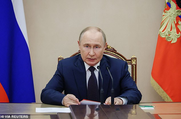 Russian President Vladimir Putin chairs a meeting with members of the Security Council in Moscow, Russia, August 8, 2025