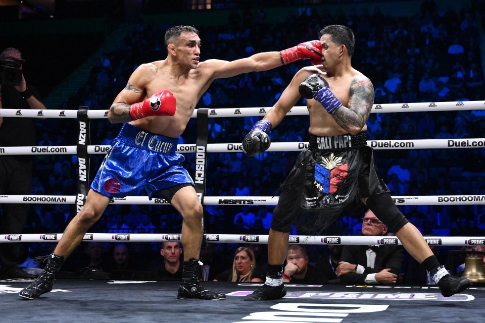 MANCHESTER, ENGLAND - AUGUST 30: Tony Ferguson punches Nathaniel Bustamant during the Middleweight fight between Tony Ferguson and Nathaniel Bustamante during the Misfits 22 - Ring of Thrones fight night at AO Arena on August 30, 2025 in Manchester, England. (Photo by Ben Roberts Photo/Getty Images)