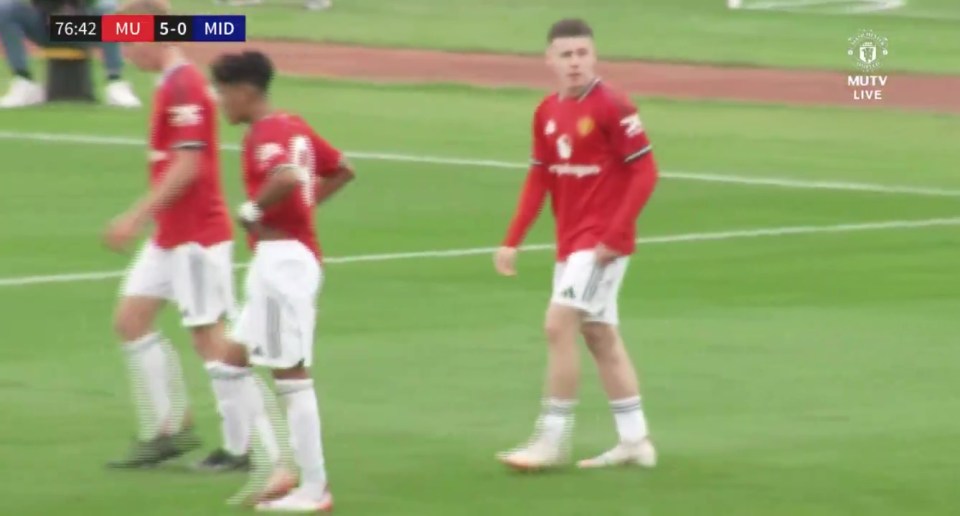 Kai Rooney scores his first goal for Man Utd U18s.