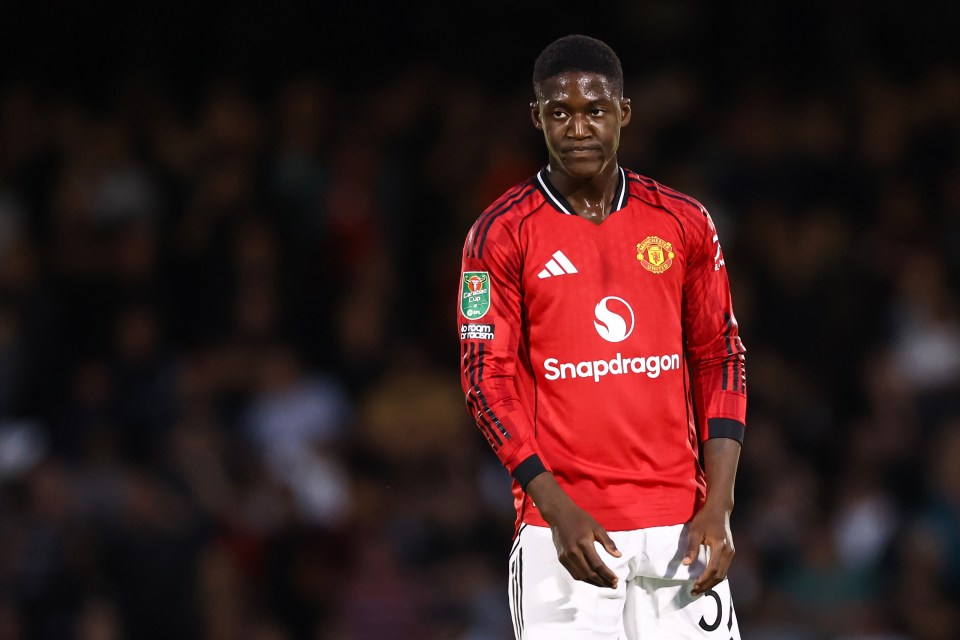 Kobbie Mainoo of Manchester United in a Carabao Cup match.