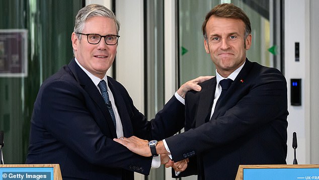 Prime Minister Sir Keir Starmer and French president Emmanuel Macron (both pictured) announced the new returns deal last month after a summit in Westminster but it will lapse in June next year - just 47 weeks away - unless it is renewed