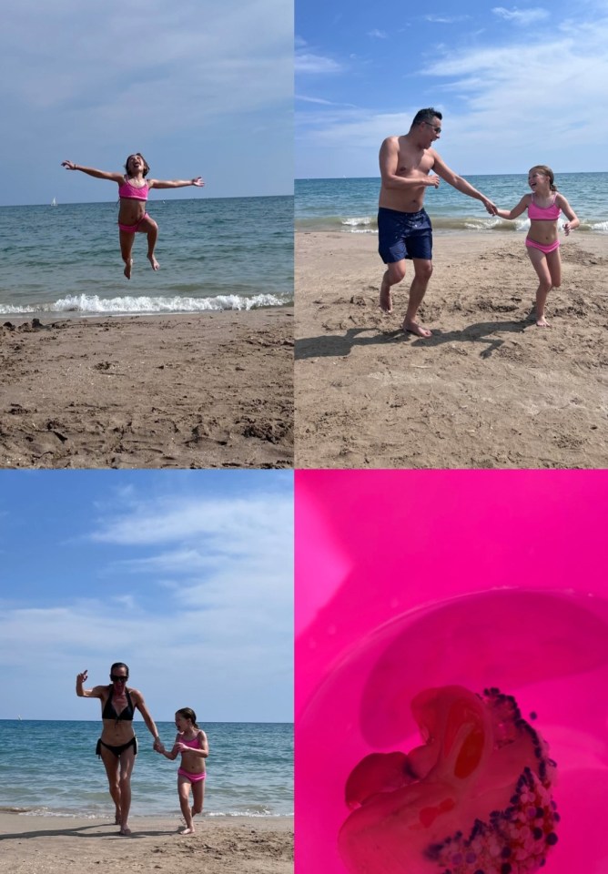 Collage of a family enjoying a beach day.