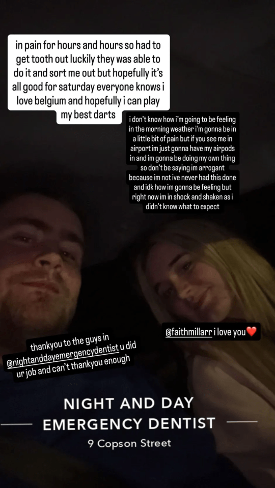 Screenshot of a social media post showing a couple thanking an emergency dentist.