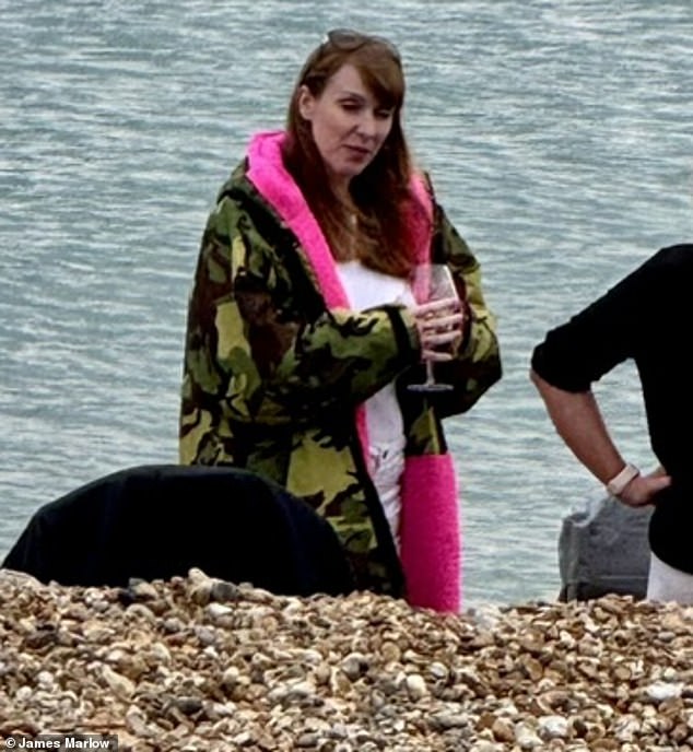 Deputy Prime Minister Angela Rayner now has a third home - a superb seafront flat in fashionable Hove. Pictured: Rayner enjoying leisure time on Hove beach
