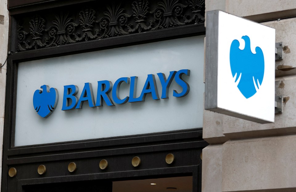 Barclays bank logo on a building.