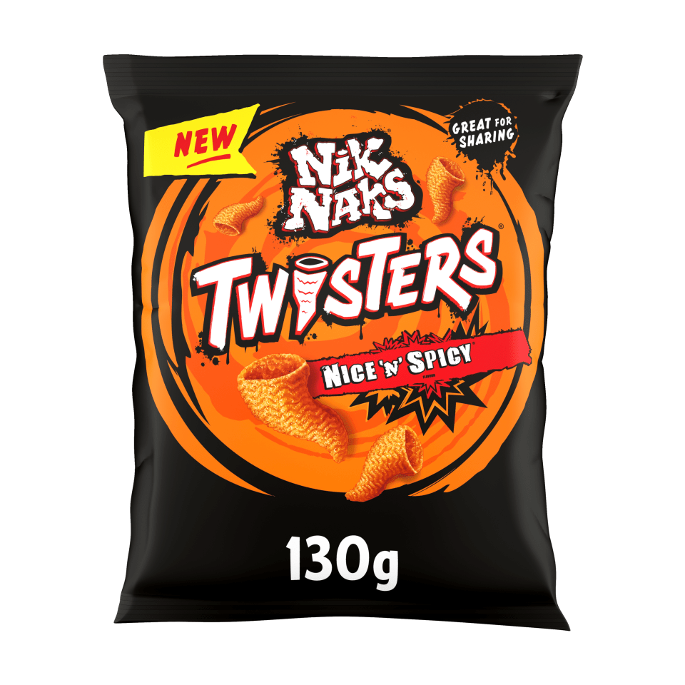 130g bag of new Nik Naks Twisters, nice 'n' spicy.