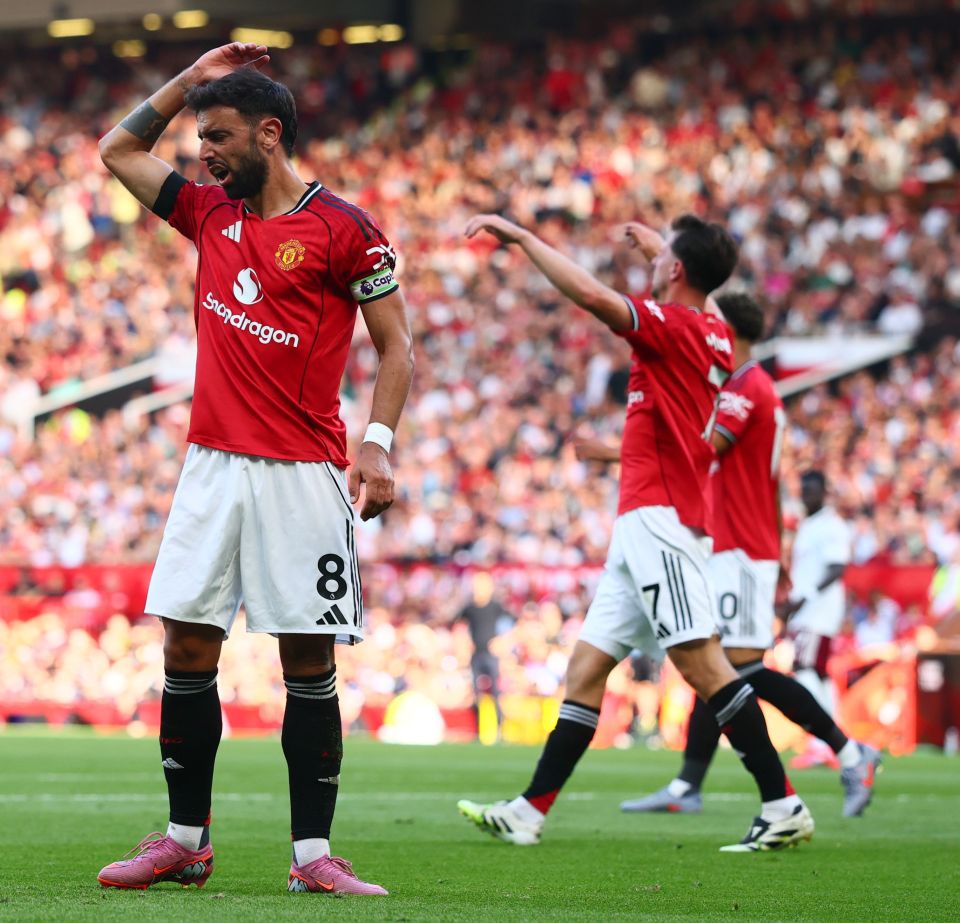 Bruno Fernandes of Manchester United looks dejected during a match.