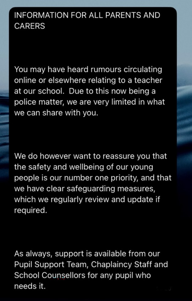 School message regarding a teacher and police matter