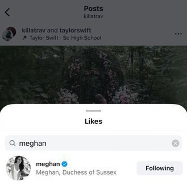 Meghan gave the couple a 'like' on their announcement shortly after it was posted on Tuesday afternoon