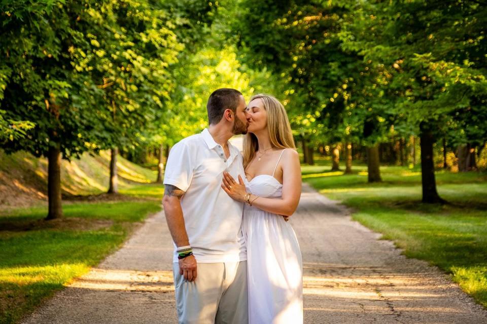 Prince Jackson and his fiancee kissing.