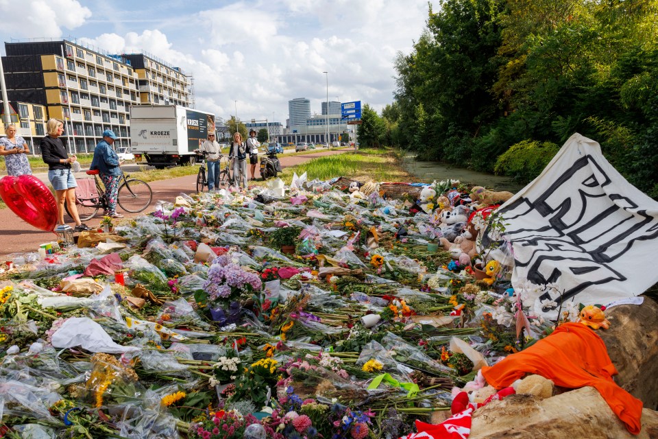 Floral tributes and stuffed animals left at a cycle path where a teenager was murdered.