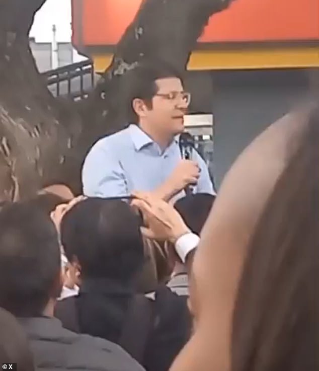 Uribe Turbay is seen moments before he was shot at a campaign rally in Bogotá on Saturday