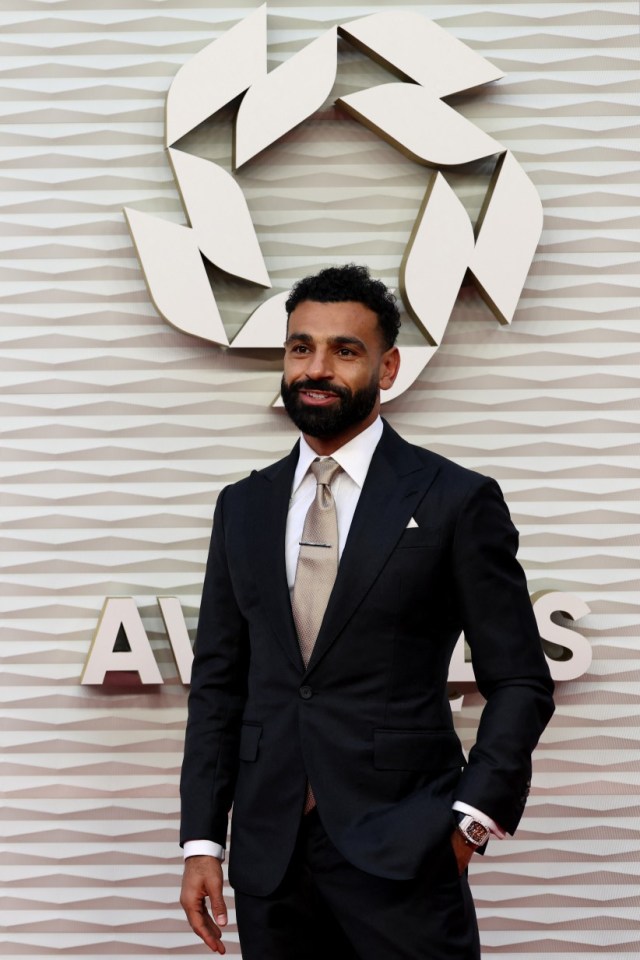 Liverpool's Egyptian striker Mohamed Salah poses upon arrival to attend the 2024-2025 Professional Footballers' Association (PFA) awards, at the Opera House in Manchester, northern England, on August 19, 2025. (Photo by Darren Staples / AFP) (Photo by DARREN STAPLES/AFP via Getty Images)