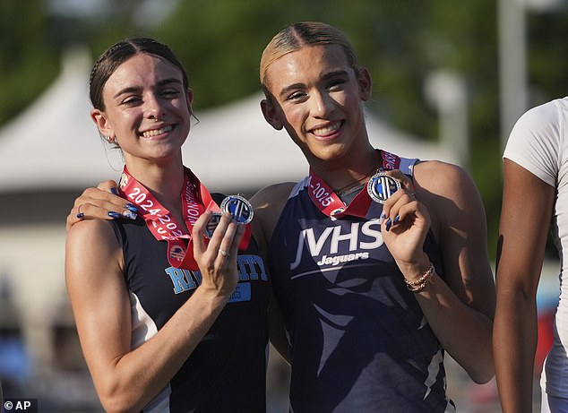 Transgender athlete AB Hernandez (R) dominated a girls' track meet in California this year
