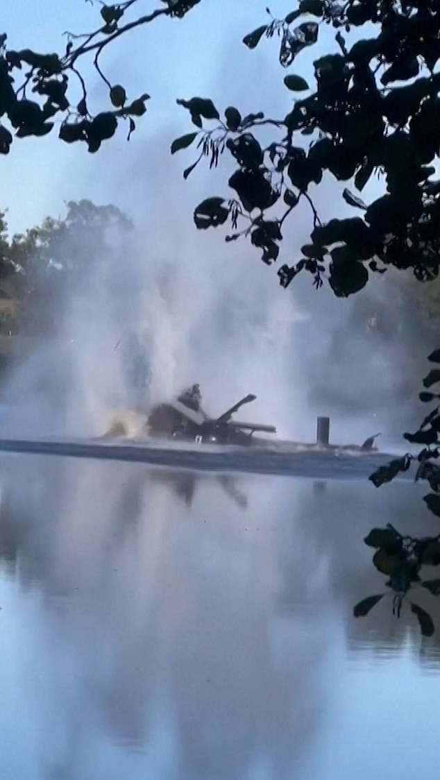 The French helicopter tailspun out of control and crashed down into a pond while collecting water to fight a house fire in Brittany