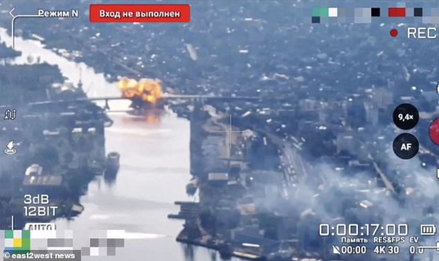 Footage shows the moment Russia used two guided bombs to destroy a bridge in the Ukrainian frontline city of Kherson
