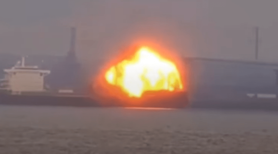 Large explosion near a ship.