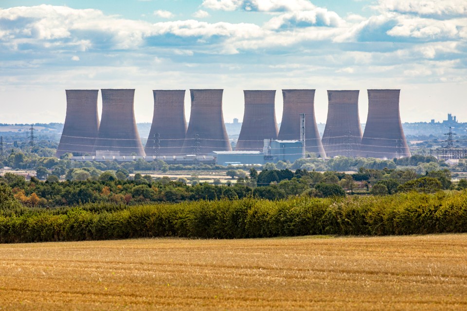 Eight cooling towers at the former Cottam Power Station.