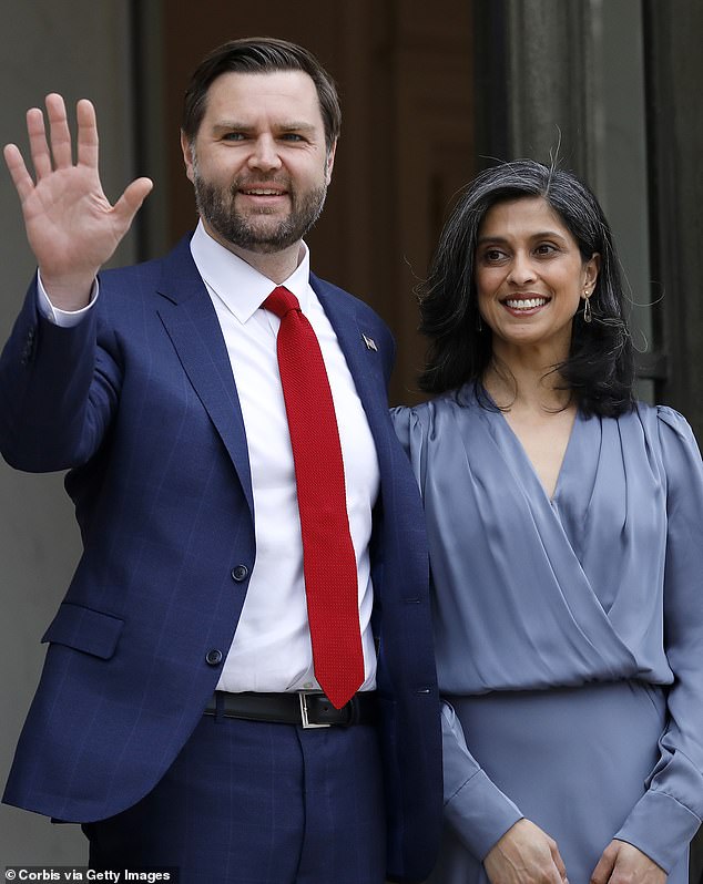 Vice President JD Vance (pictured with his wife Usha Chilukuri) is understood to have been forced to cancel a dinner reservation at the gastropub