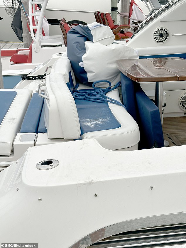 Photographs taken the next morning revealed a dusting of mysterious white powder across a seat inside the 50ft cabin-cruiser