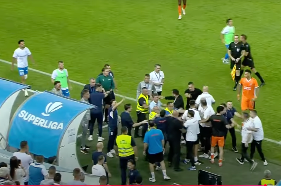 Screenshot of a soccer game brawl.