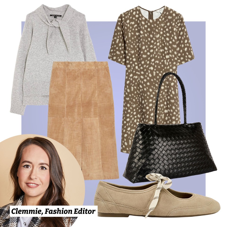 Collage of women's fashion items and fashion editor Clemmie.