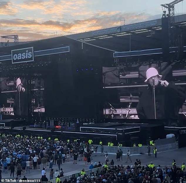 Liam Gallagher is seen onstage during a rant where he dubbed Edinburgh City Council bosses 'f****** slags' after Oasis fans were branded 'fat, drunk and rowdy'
