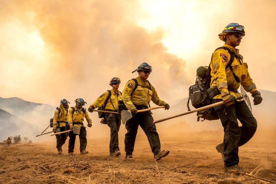 Firefighters battling a wildfire.