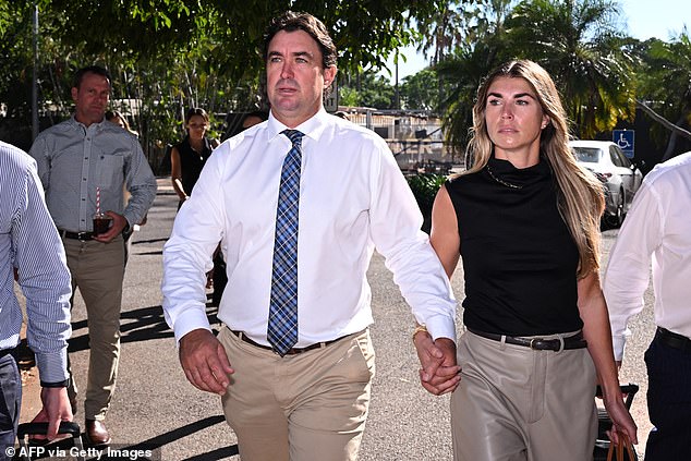 Matt Wright (pictured during the trial with wife Kaia)