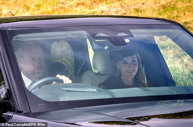 The Prince and Princess of Wales are seen driving their three children to Sunday church service in Balmoral