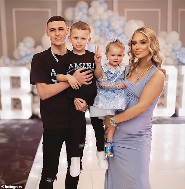 Off the pitch, he and his long-term girlfriend, Rebecca Cooke, also sparked engagement rumours after she was spotted wearing a large diamond ring (pictured with their two children)