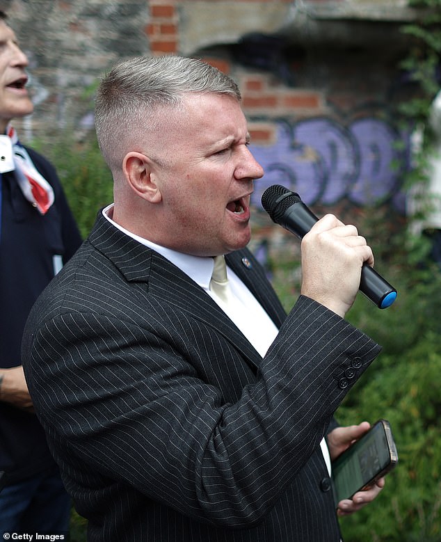 MANCHESTER: Leader of Britain First Paul Golding, pictured, at the Britain First March